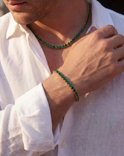 Green Tennis Necklace, 4 mm, 14K Gold-Plated