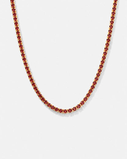 Red Tennis Necklace, 4 mm, 14K Gold-Plated