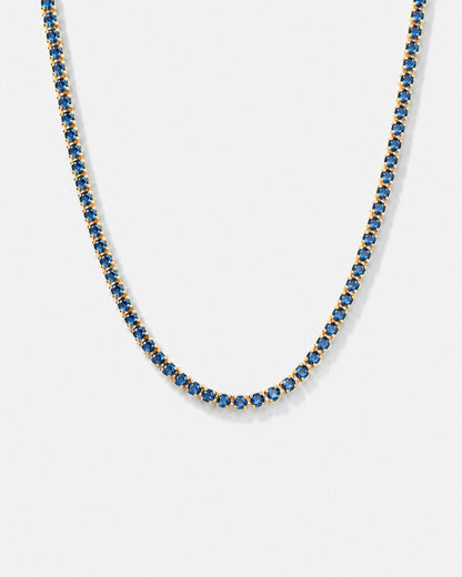 Blue Tennis Necklace, 4 mm, 14K Gold-Plated