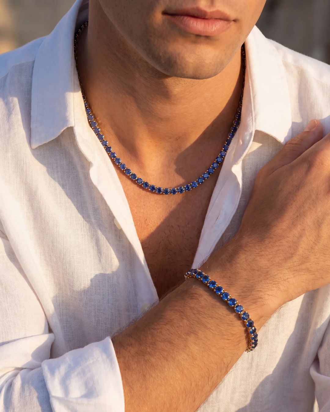 Blue Tennis Necklace, 4 mm, 14K Gold-Plated