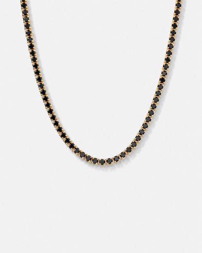 Black Tennis Necklace, 4 mm, 14K Gold-Plated