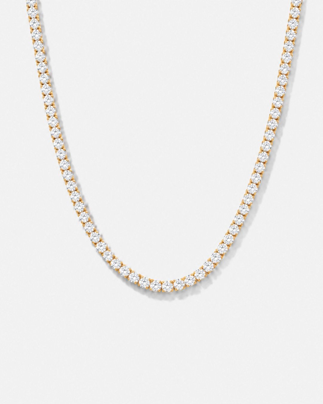 Clear Tennis Necklace, 4 mm, 14K Gold-Plated