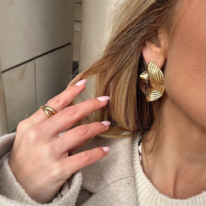 Ridged Spiral Statement Earrings — Iris