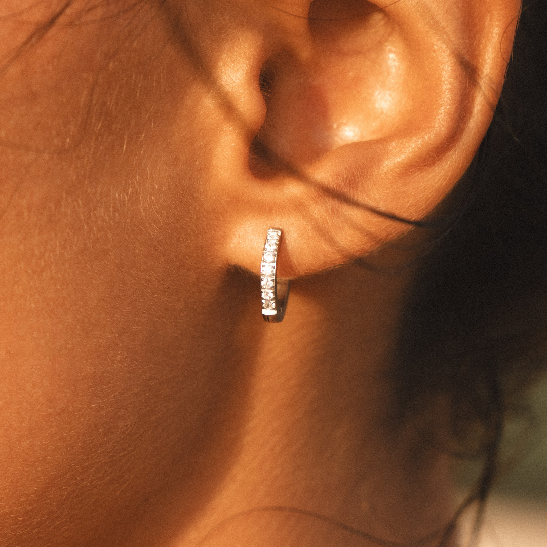 Zirconia Huggie Hoop Earrings, 13 mm