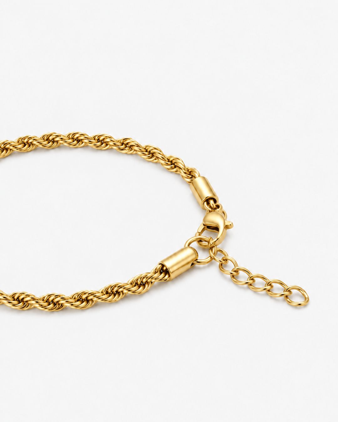 Men’s 3 mm Rope Chain Bracelet, 18K Gold-Plated Steel, Adjustable