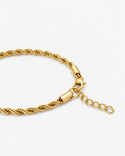 Men’s 3 mm Rope Chain Bracelet, 18K Gold-Plated Steel, Adjustable