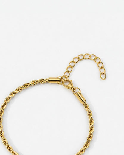 Men’s 3 mm Rope Chain Bracelet, 18K Gold-Plated Steel, Adjustable