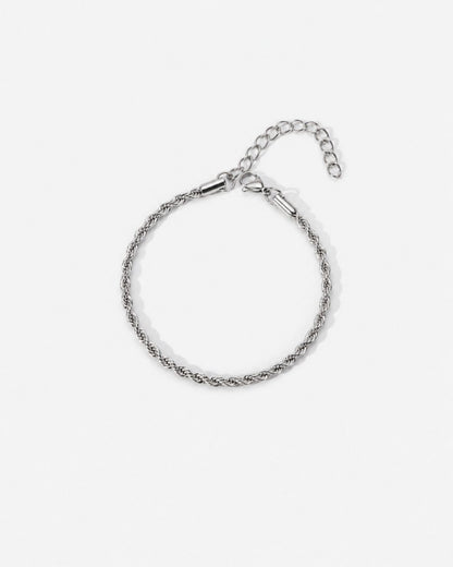 Men’s 3 mm Rope Chain Bracelet, Silver-Tone Steel, Adjustable