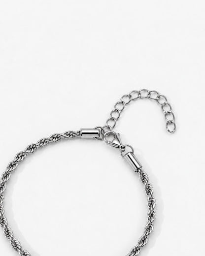Men’s 3 mm Rope Chain Bracelet, Silver-Tone Steel, Adjustable