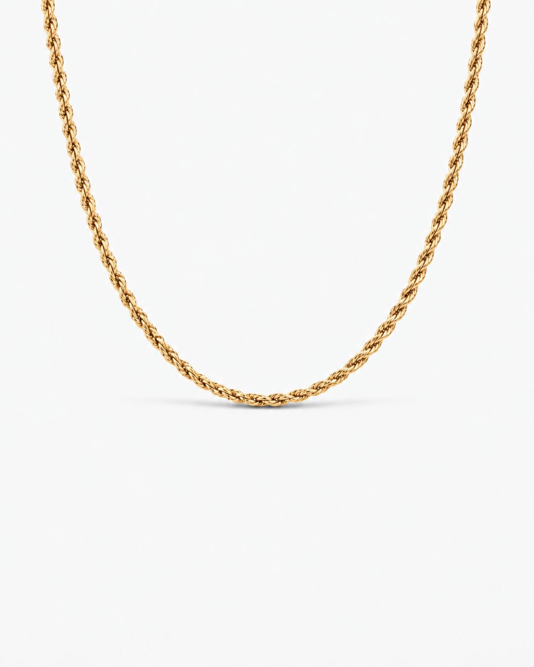 Men’s 3 mm Rope Chain Necklace, 50 cm, 18K Gold-Plated Steel