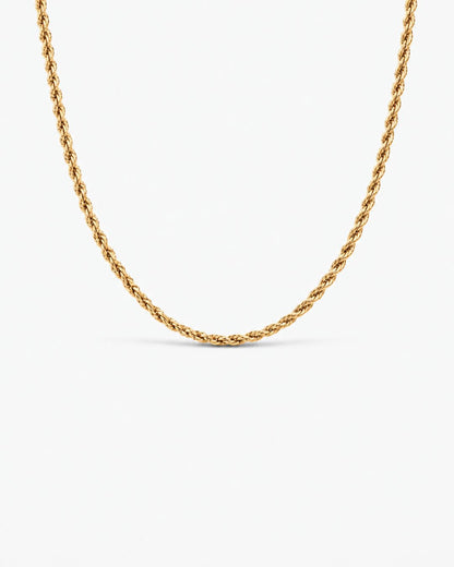 Men’s 3 mm Rope Chain Necklace, 50 cm, 18K Gold-Plated Steel