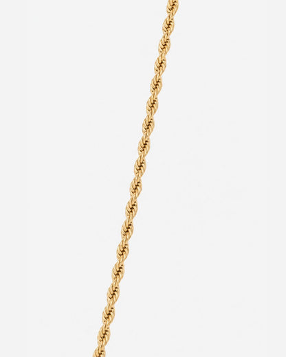 Men’s 3 mm Rope Chain Necklace, 50 cm, 18K Gold-Plated Steel