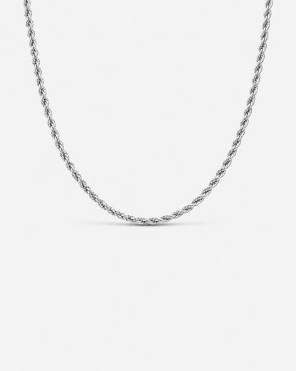 Men’s 3 mm Rope Chain Necklace, 50 cm, Silver-Tone Steel