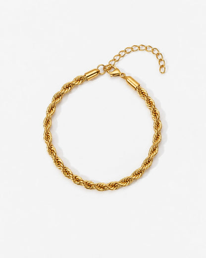 Men’s 18K Gold-Plated Rope Chain Bracelet, 5 mm, Adjustable — Tressé Acier