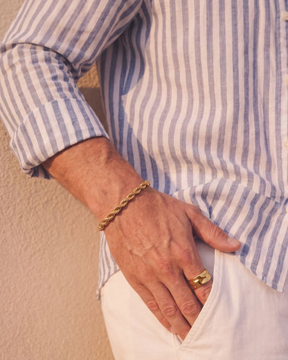 Men’s 18K Gold-Plated Rope Chain Bracelet, 5 mm, Adjustable — Tressé Acier