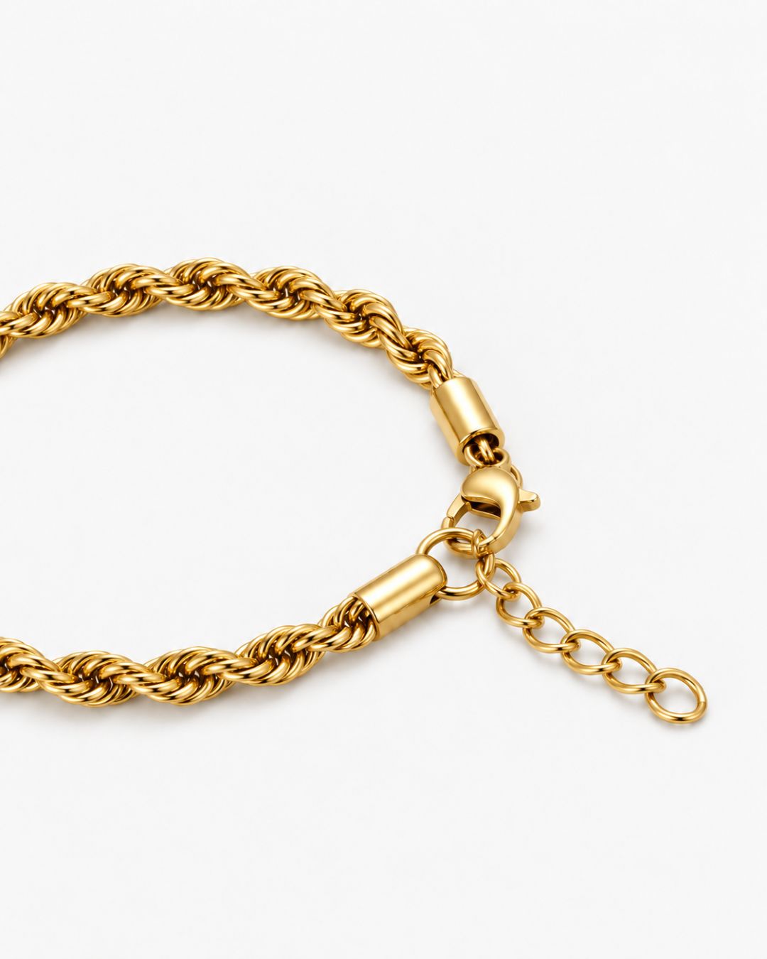 Men’s 18K Gold-Plated Rope Chain Bracelet, 5 mm, Adjustable — Tressé Acier