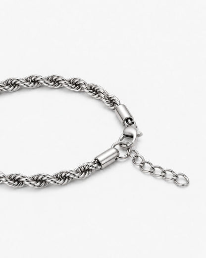 Men’s Stainless Steel Rope Chain Bracelet, 5 mm, Adjustable — Tressé Acier