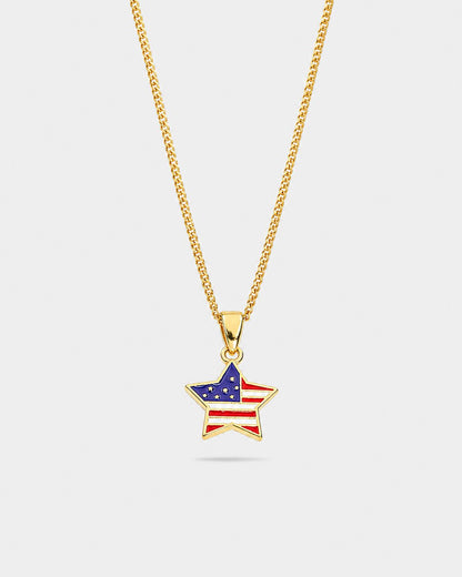 USA Flag Star Pendant Necklace, Gold-Tone Steel