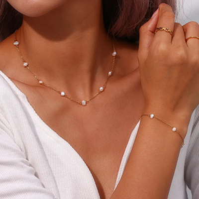 Pearl Station Chain Necklace — Laney