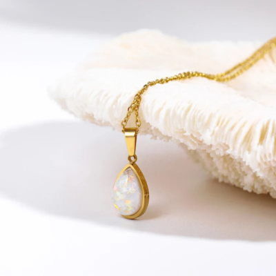 Iridescent Teardrop Pendant Necklace — Ocean