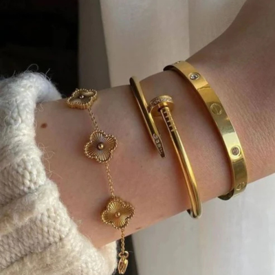 Gold-Tone Clover Nail and Screw Bracelet Set — Rome