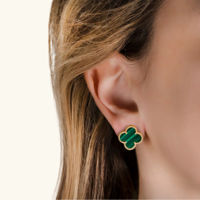 Clover Stud Earrings with Beaded Border