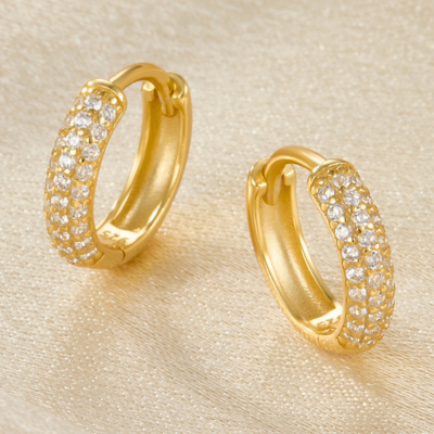 Multirow Pave Huggie Earrings — Amy