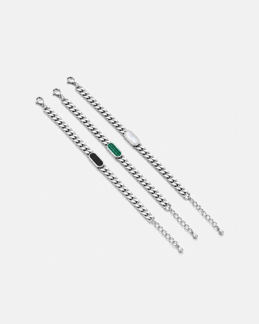 Men’s Pearlescent White Inlay Cuban Chain Bracelet, Adjustable Stainless Steel