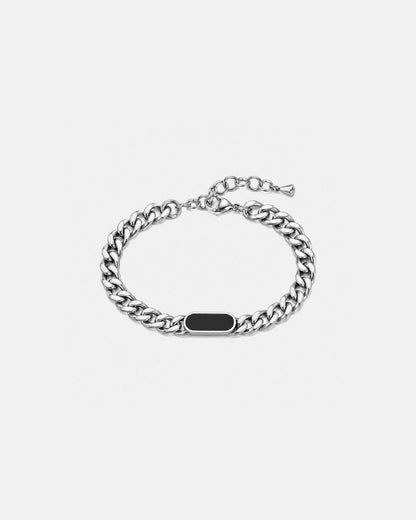 Men’s Black Inlay Cuban Chain Bracelet, Adjustable Stainless Steel