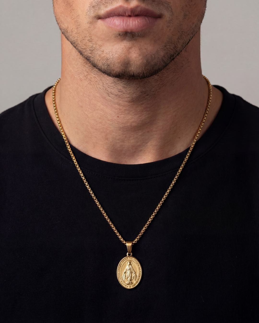 Virgin Mary Medallion Necklace, Gold-Plated Steel