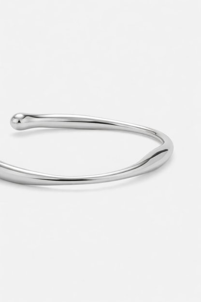 Men’s Slim Wave Adjustable Open Cuff Bracelet, Silver-Plated