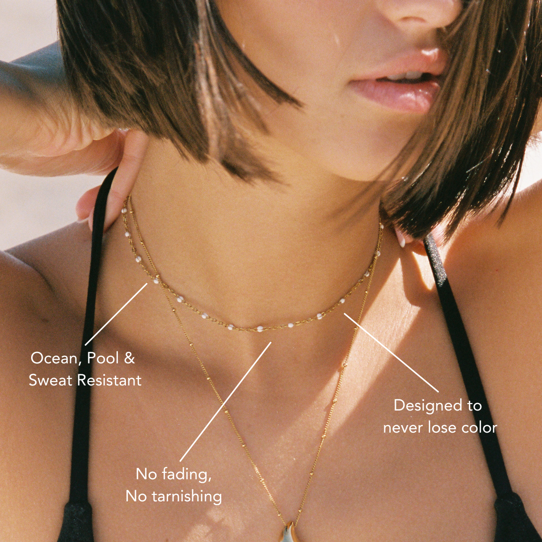 White Enamel Bead Choker, 39–44 cm