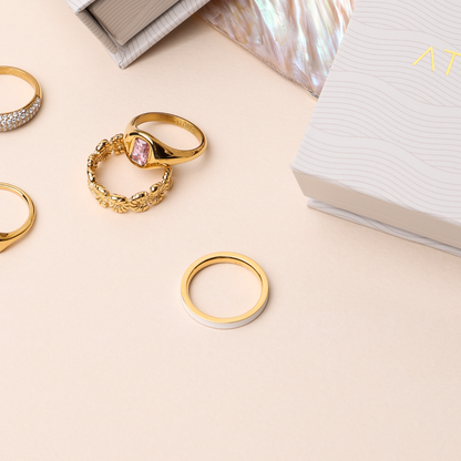 White Enamel Band Ring, 2.7 mm — Halo