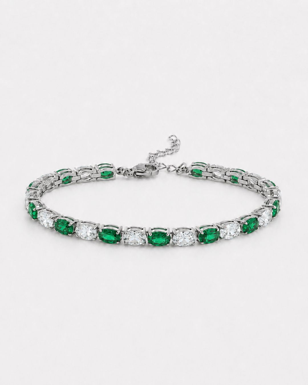Green and Clear Oval Zirconia Bracelet, Adjustable — Zafiro