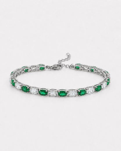 Green and Clear Oval Zirconia Bracelet, Adjustable — Zafiro