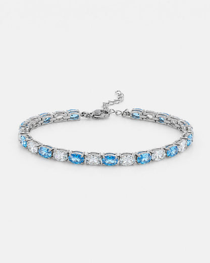 Ocean Blue and Clear Oval Zirconia Bracelet, Adjustable — Zafiro