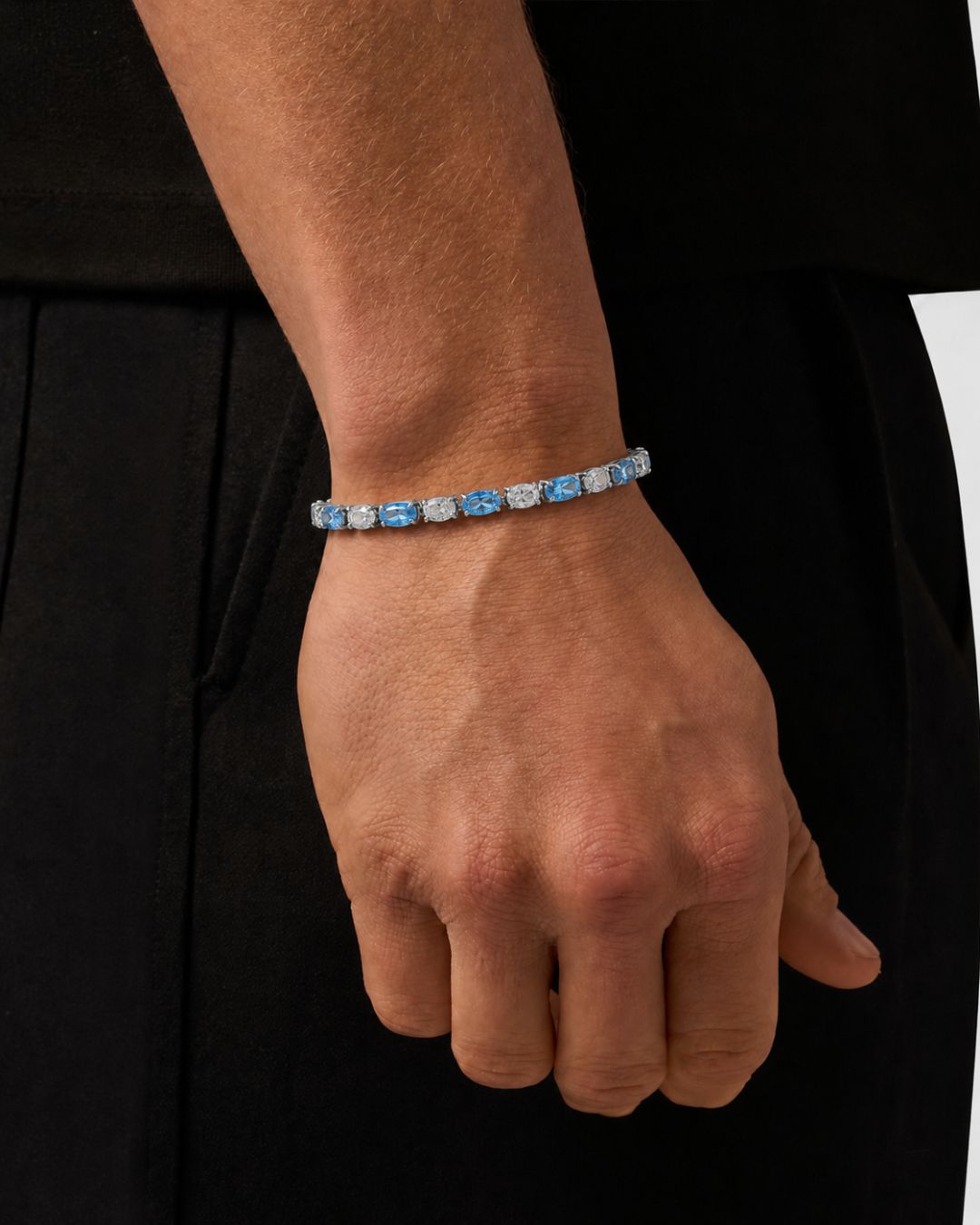 Ocean Blue and Clear Oval Zirconia Bracelet, Adjustable — Zafiro
