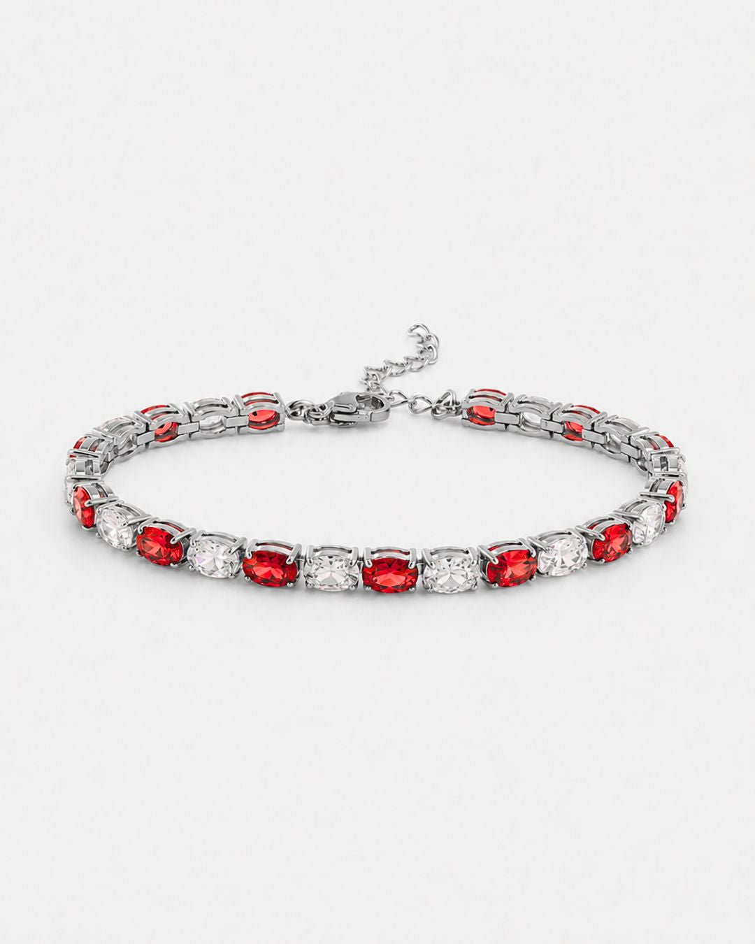 Red and Clear Oval Zirconia Bracelet, Adjustable — Zafiro