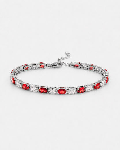 Red and Clear Oval Zirconia Bracelet, Adjustable — Zafiro
