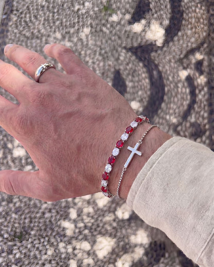Red and Clear Oval Zirconia Bracelet, Adjustable — Zafiro
