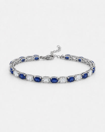Blue and Clear Oval Zirconia Bracelet, Adjustable — Zafiro