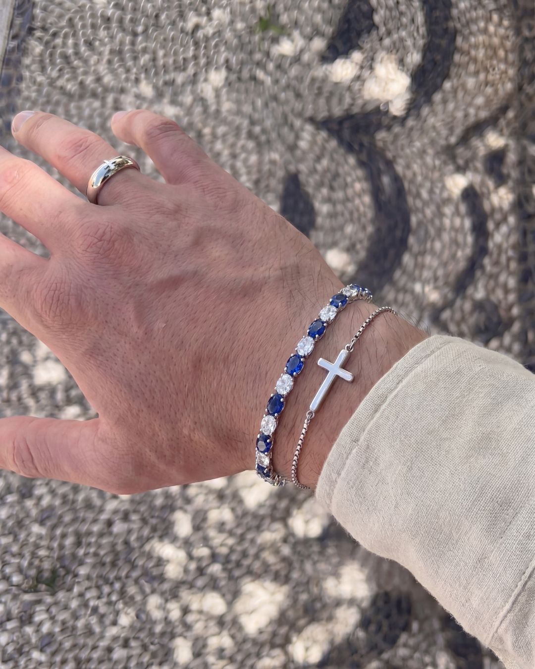 Blue and Clear Oval Zirconia Bracelet, Adjustable — Zafiro
