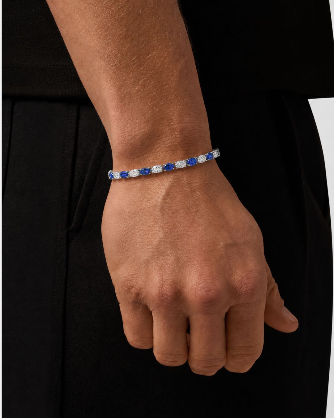Blue and Clear Oval Zirconia Bracelet, Adjustable — Zafiro
