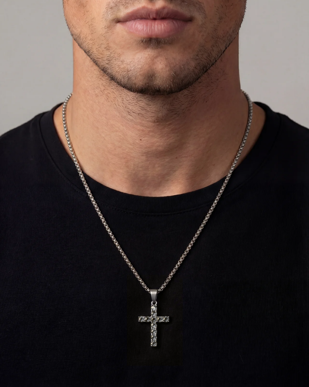 Clear Zirconia Cross Pendant Necklace, Silver-Tone, 60 cm