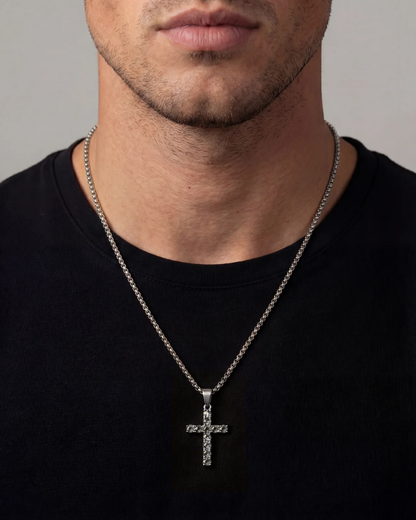 Clear Zirconia Cross Pendant Necklace, Silver-Tone, 60 cm