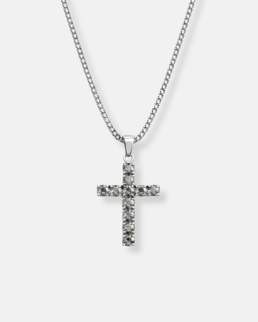 Clear Zirconia Cross Pendant Necklace, Silver-Tone, 60 cm