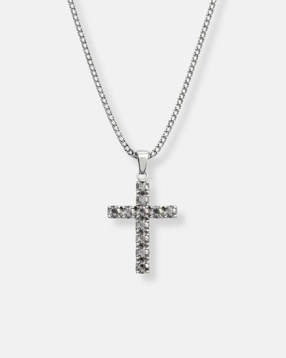 Clear Zirconia Cross Pendant Necklace, Silver-Tone, 60 cm