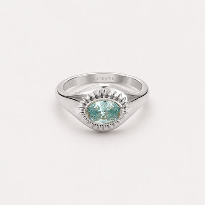 Blue Zircon Sunburst Ring, Steel — Aegean