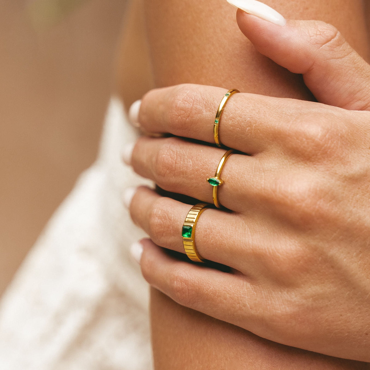 Green Marquise Stone Solitaire Ring, Steel