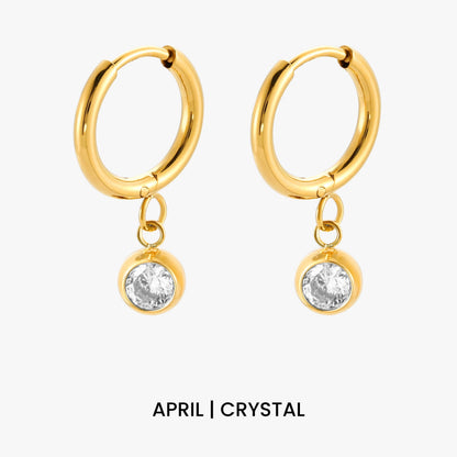 Birthstone Color CZ Charm Hoop Earrings